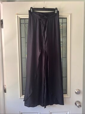 Black Wide-Leg Lace-Up Palazzo Pants